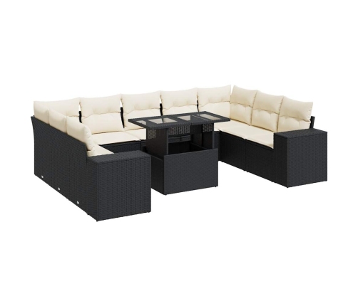Set de sofás de jardín y cojines 10 pzas ratán sintético negro