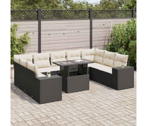 Set de sofás de jardín y cojines 10 pzas ratán sintético negro