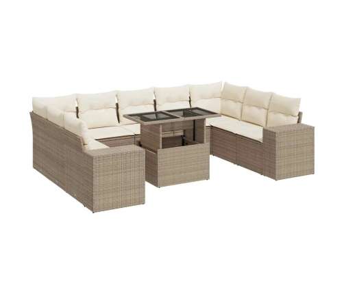 Juego de sofás jardín con cojines beige 10 pzas ratán sintético