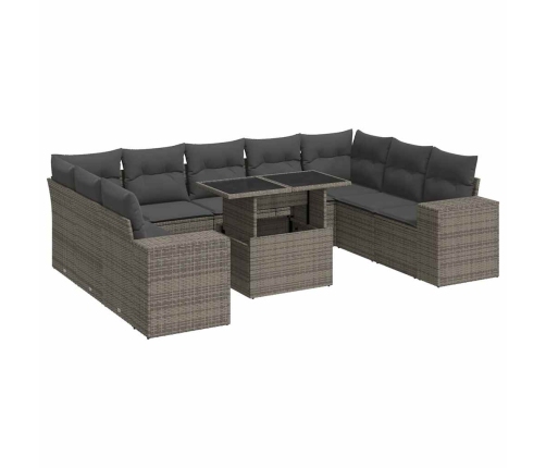 Set de sofás de jardín y cojines 10 pzas ratán sintético gris