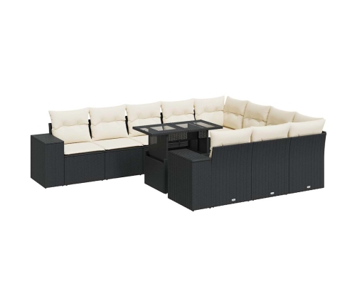 Set de sofás de jardín 11 pzas y cojines ratán sintético negro