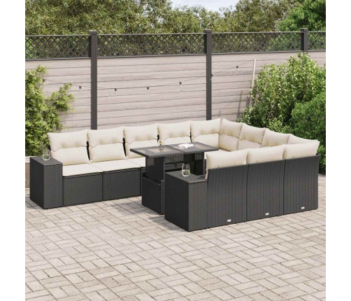 Set de sofás de jardín 11 pzas y cojines ratán sintético negro
