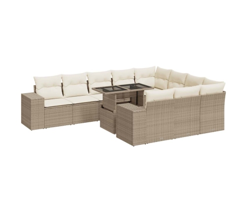 Set de sofás de jardín 11pzas con cojines ratán sintético beige