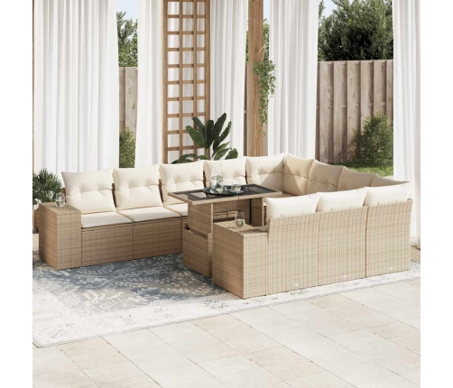 Set de sofás de jardín 11pzas con cojines ratán sintético beige