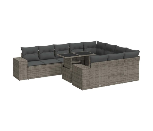 Set de sofás de jardín 11 pzas y cojines ratán sintético gris