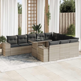Set de sofás de jardín 11 pzas y cojines ratán sintético gris