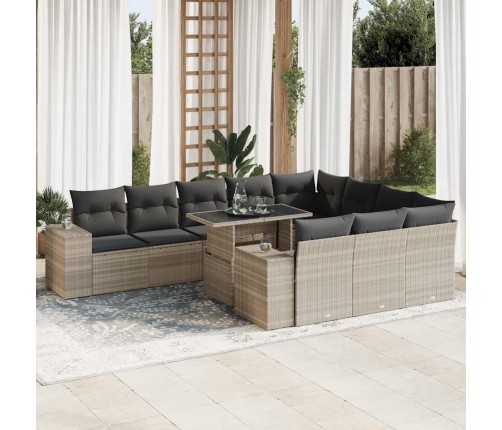 Set de sofás de jardín 11 pzas y cojines ratán sintético gris