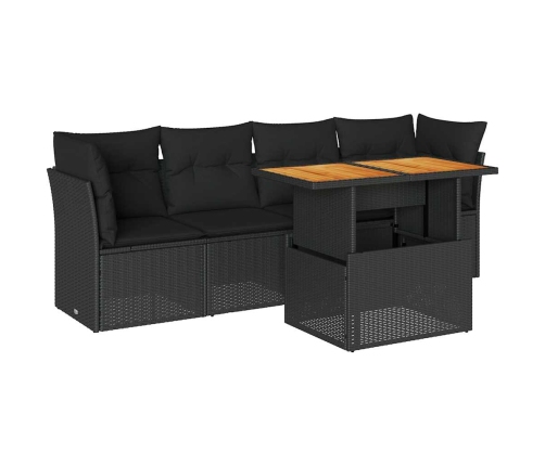 Set de muebles de jardín 5 pzas y cojines ratán sintético negro