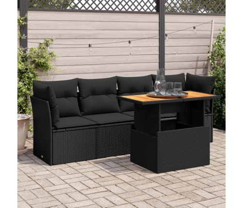 Set de muebles de jardín 5 pzas y cojines ratán sintético negro
