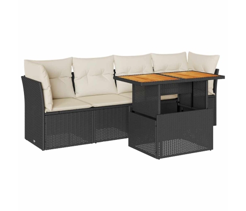 Set de muebles de jardín 5 pzas y cojines ratán sintético negro