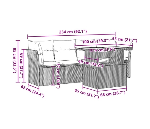Set de muebles de jardín 5 pzas y cojines ratán sintético negro
