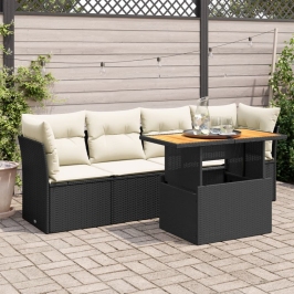 Set de muebles de jardín 5 pzas y cojines ratán sintético negro