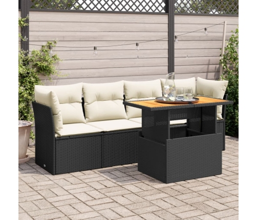 Set de muebles de jardín 5 pzas y cojines ratán sintético negro