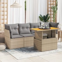 Juego de sofás jardín con cojines 5 pzas ratán sintético beige