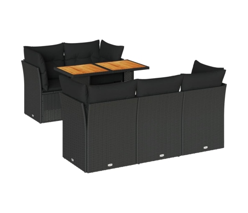 Set de sofás de jardín 6 piezas y cojines ratán sintético negro