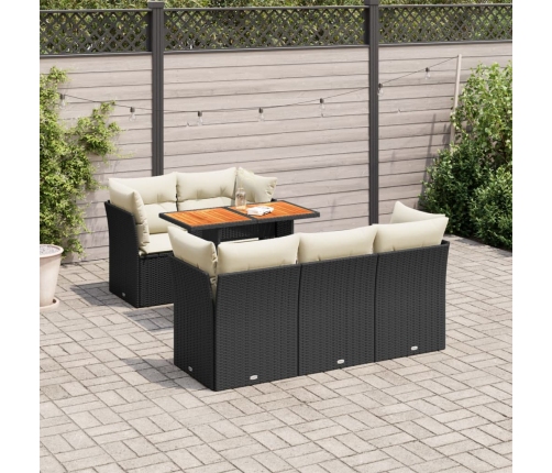 Set de sofás de jardín 6 piezas y cojines ratán sintético negro