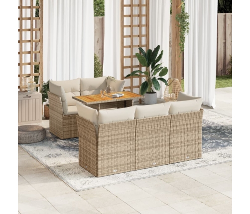 Juego de sofás jardín con cojines 6 pzas ratán sintético beige