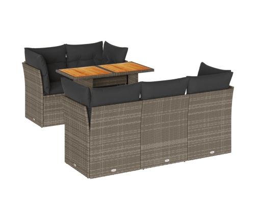 Set de muebles de jardín 6 pzas y cojines ratán sintético gris