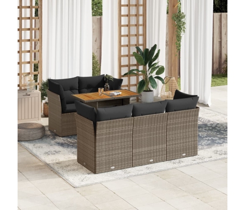 Set de muebles de jardín 6 pzas y cojines ratán sintético gris