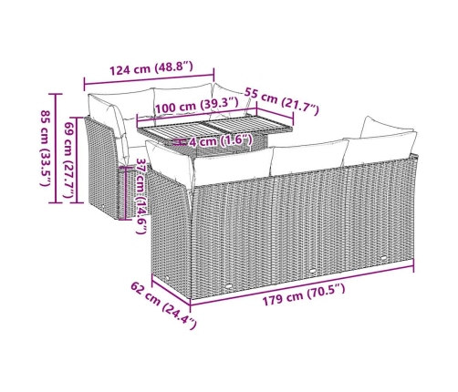 Set de muebles de jardín 6 pzas y cojines ratán sintético gris