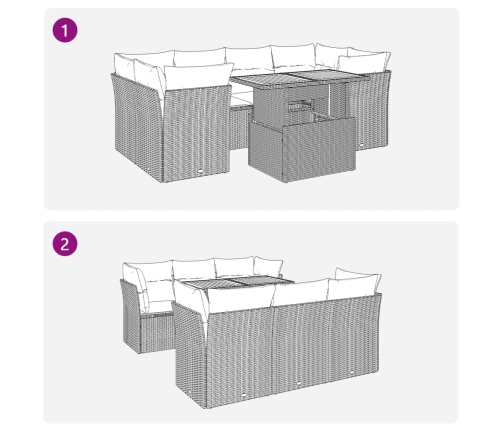 Set de sofás de jardín 7 pzas con cojines ratán sintético negro
