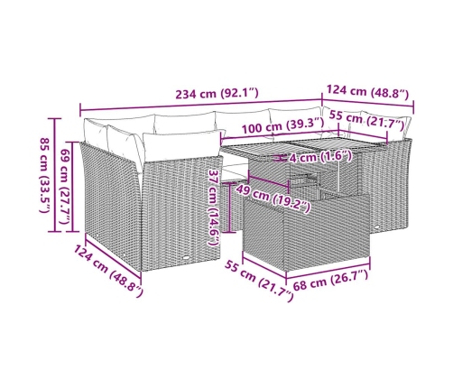 Set sofás de jardín 7 piezas y cojines ratán sintético beige