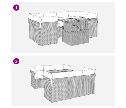 Set sofás de jardín 7 piezas y cojines ratán sintético beige