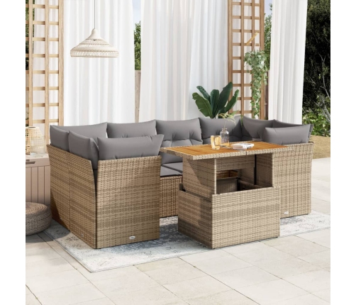 Set sofás de jardín 7 piezas y cojines ratán sintético beige