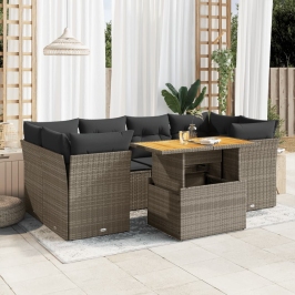 Set de sofás de jardín 7 pzas con cojines ratán sintético gris