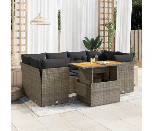 Set de sofás de jardín 7 pzas con cojines ratán sintético gris