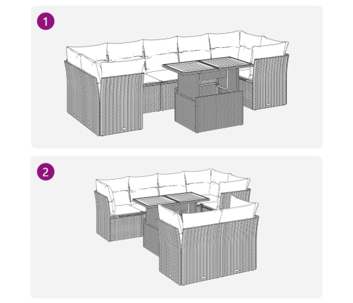 Set de sofás de jardín y cojines 8 piezas ratán sintético negro