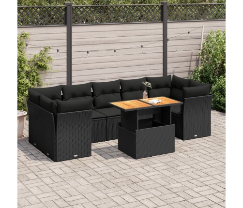 Set de sofás de jardín y cojines 8 piezas ratán sintético negro