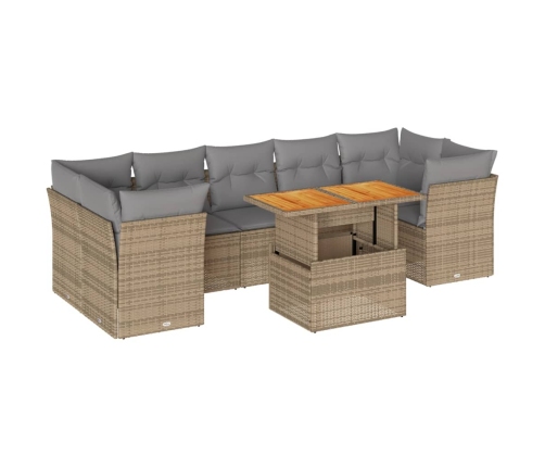 Set de sofás de jardín y cojines 8 piezas ratán sintético beige