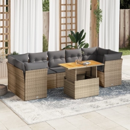 Set de sofás de jardín y cojines 8 piezas ratán sintético beige