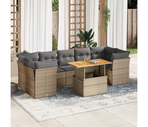 Set de sofás de jardín y cojines 8 piezas ratán sintético beige