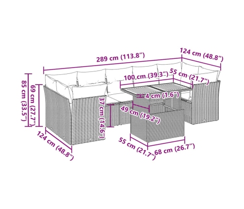 Set de muebles de jardín 6 pzas y cojines ratán sintético gris