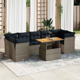 Set de muebles de jardín 6 pzas y cojines ratán sintético gris