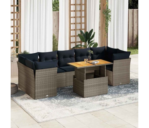 Set de muebles de jardín 6 pzas y cojines ratán sintético gris