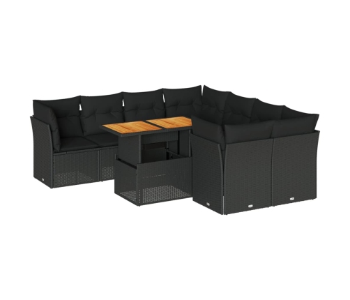 Set de sofás de jardín con cojines 9 pzas ratán sintético negro