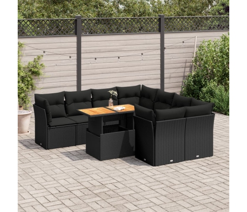Set de sofás de jardín con cojines 9 pzas ratán sintético negro