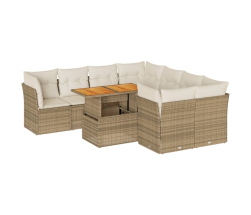Set de sofás de jardín con cojines 9 pzas ratán sintético beige