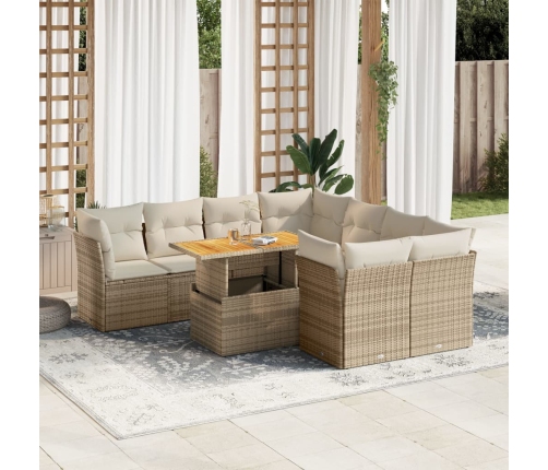 Set de sofás de jardín con cojines 9 pzas ratán sintético beige