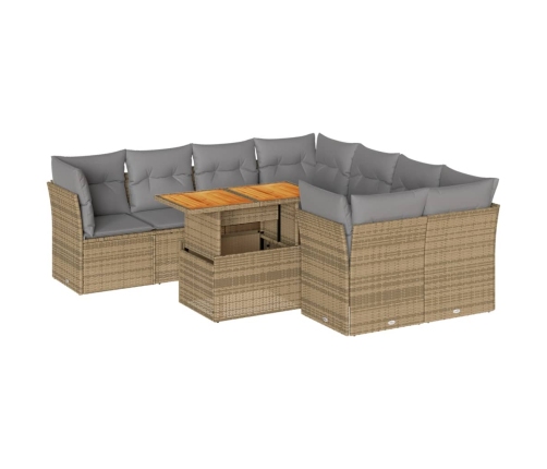 Set de sofás de jardín con cojines 9 pzas ratán sintético beige