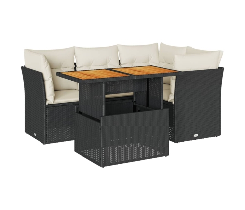 Set de muebles de jardín 5 pzas y cojines ratán sintético negro