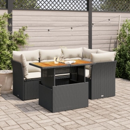 Set de muebles de jardín 5 pzas y cojines ratán sintético negro