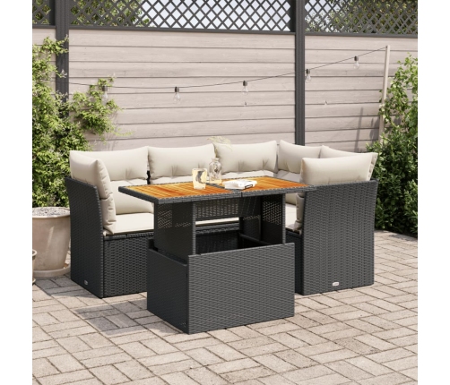 Set de muebles de jardín 5 pzas y cojines ratán sintético negro