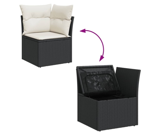 Set de sofás de jardín 6 piezas y cojines ratán sintético negro