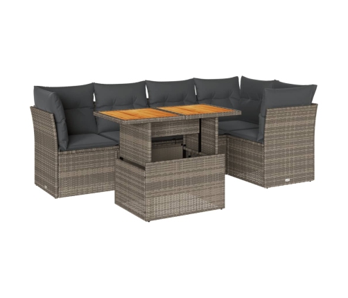 Set de muebles de jardín 6 pzas y cojines ratán sintético gris