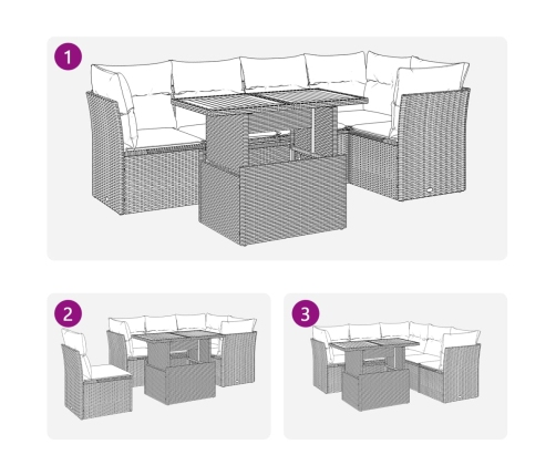 Set de muebles de jardín 6 pzas y cojines ratán sintético gris