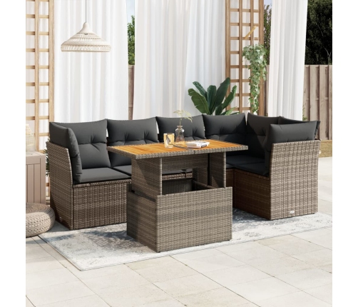Set de muebles de jardín 6 pzas y cojines ratán sintético gris
